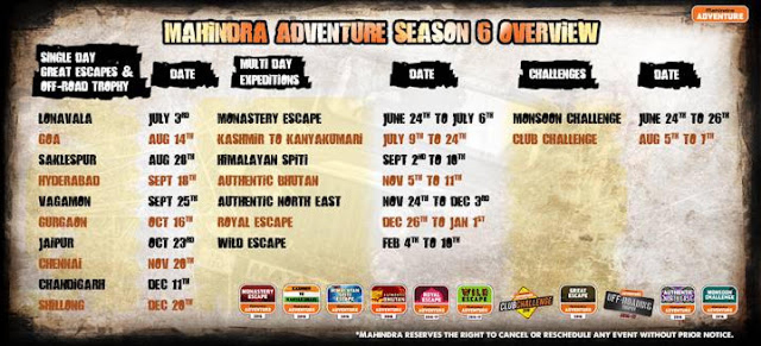 Mahindra Adventure announces its calendar for Season 6