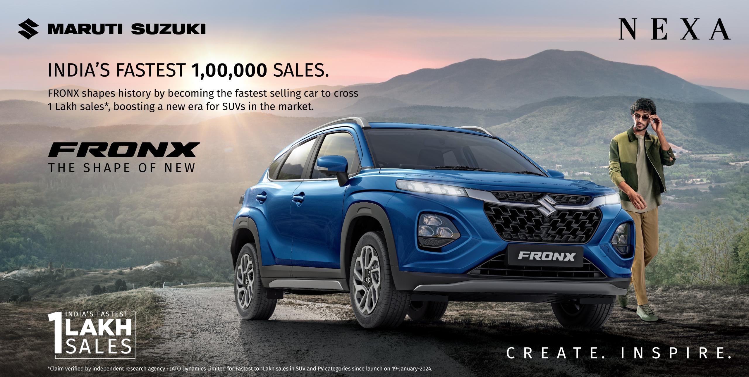 Maruti Suzuki FRONX clocks fastest 100,000 sales in Passenger Vehicle Category