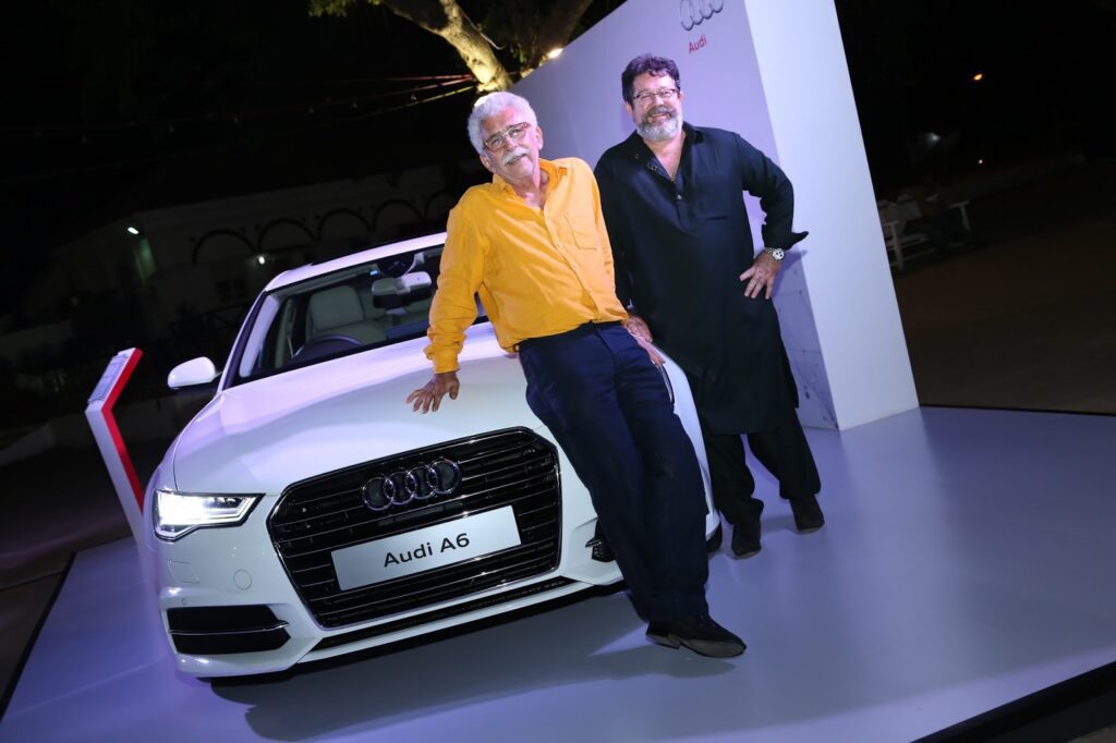 L-R Actor Naseeruddin Shah and Kunal Kapoor with the Audi A6 Matrix at the second edition of Prithvi@TheTurf