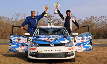 Vicky Chandhok and Chandramouli with trophies after INRC 2018 Chennai Round (2)