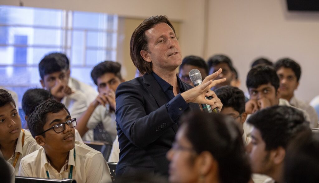 Img2- Alfonso Albaisa, Senior Vice President for Global Design, Nissan Motor Co., Ltd. addressing students as a part of Roots of Design program at Chennai Public School